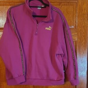 Womens Puma Fushia Sweatshirt, With Zip Collar. Size XL.